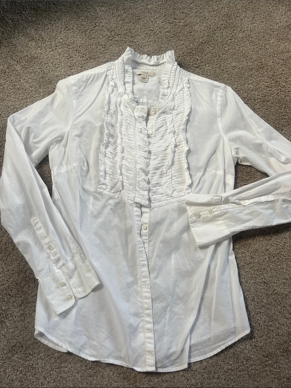 J. Crew sz4 (roomy) tissue weight white ruffled button down EUC Clear and Clean
